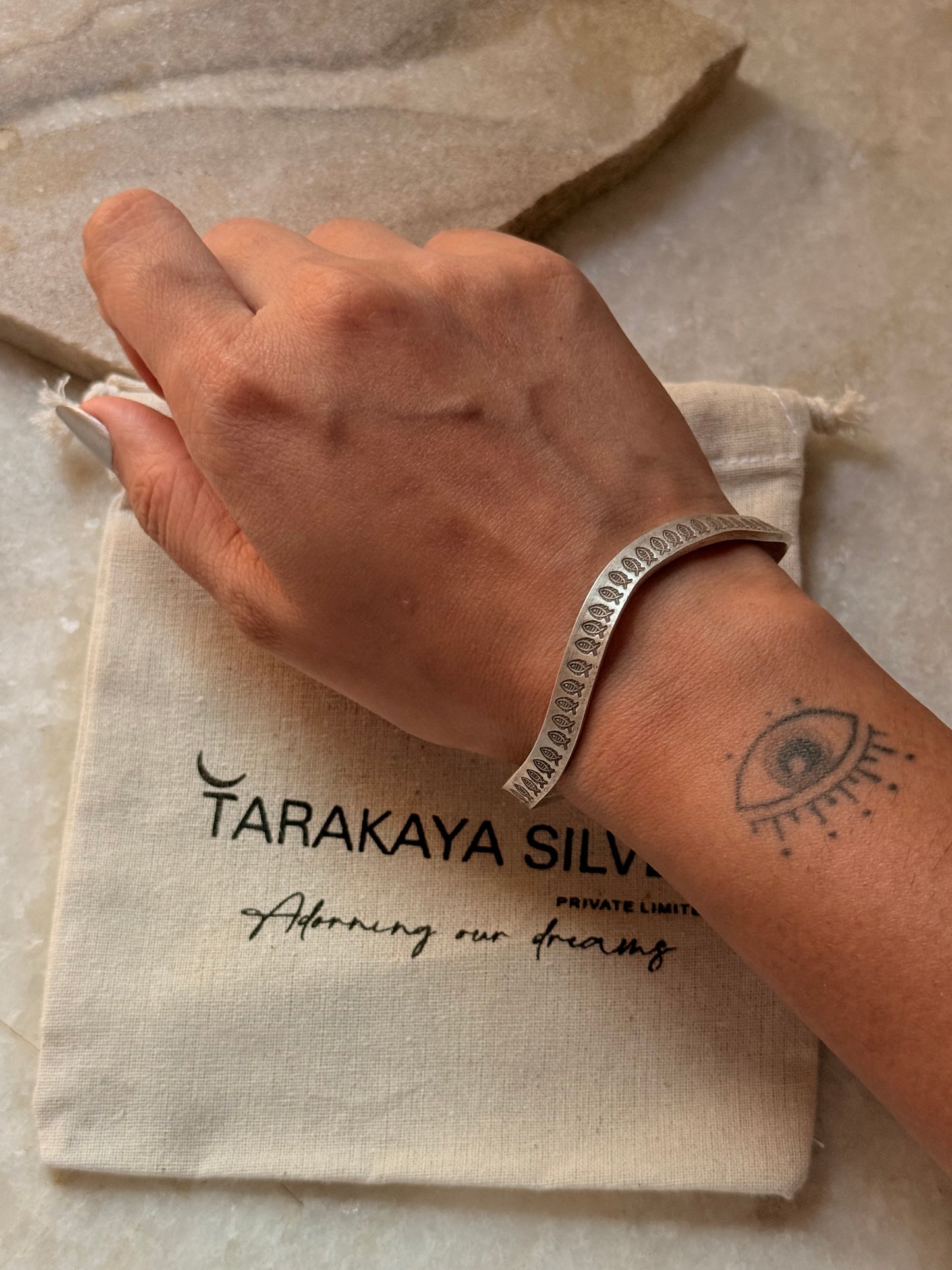 925 Sterling Silver Antique Hill Tribe Fish Handcrafted Adjustable Kada