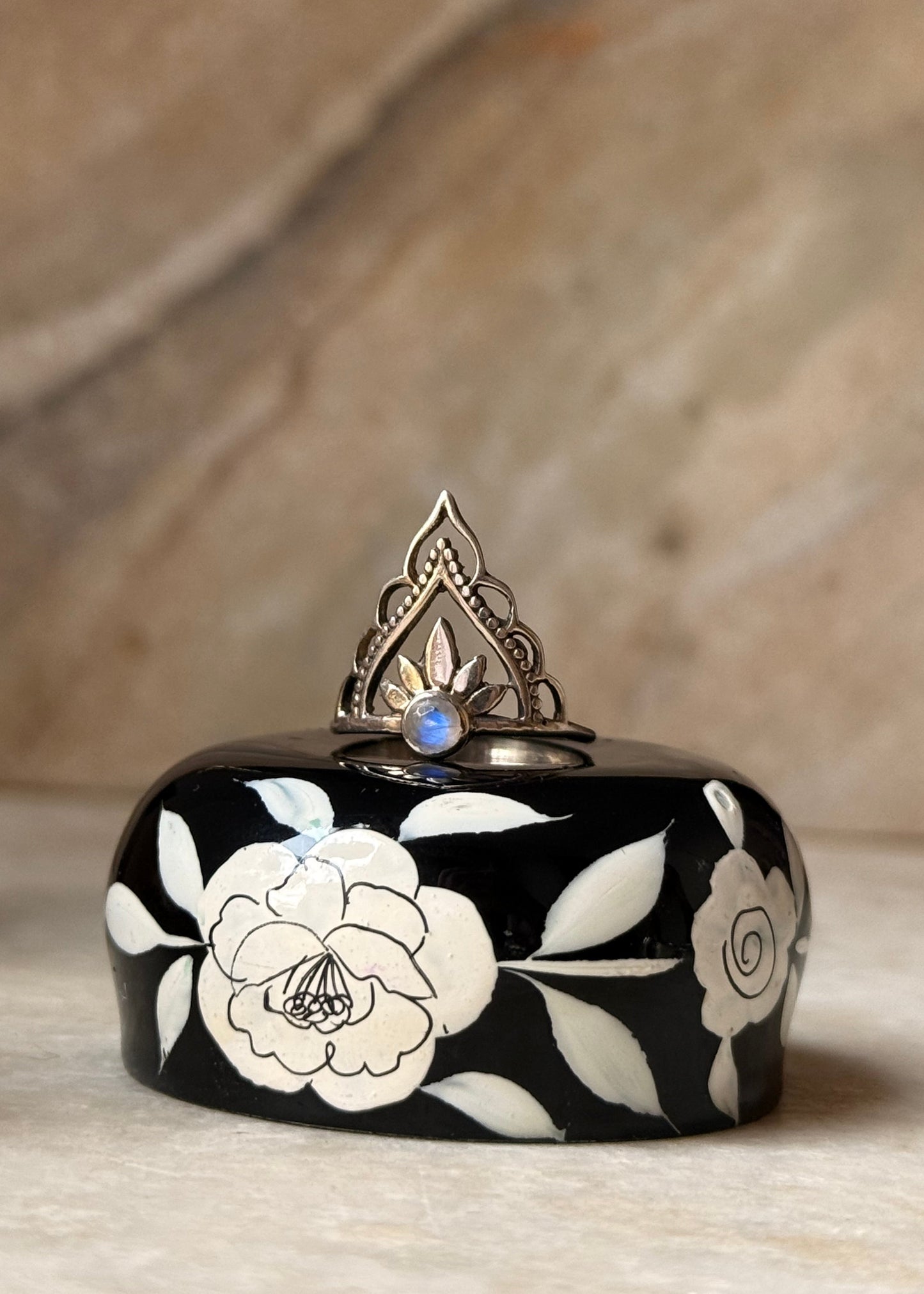 925 Sterling Silver Moonstone Crown Boho Ring