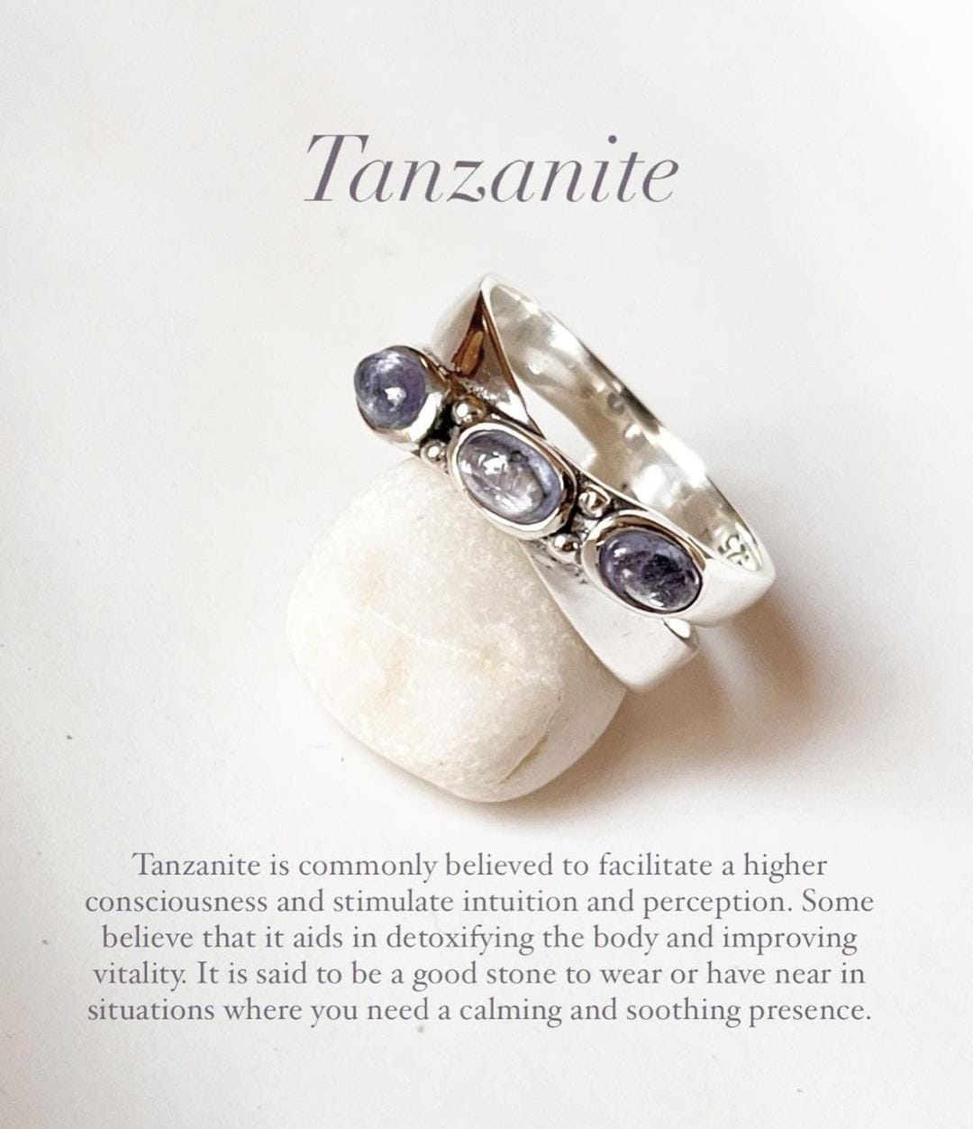 Tanzanite cross band sterling silver ring