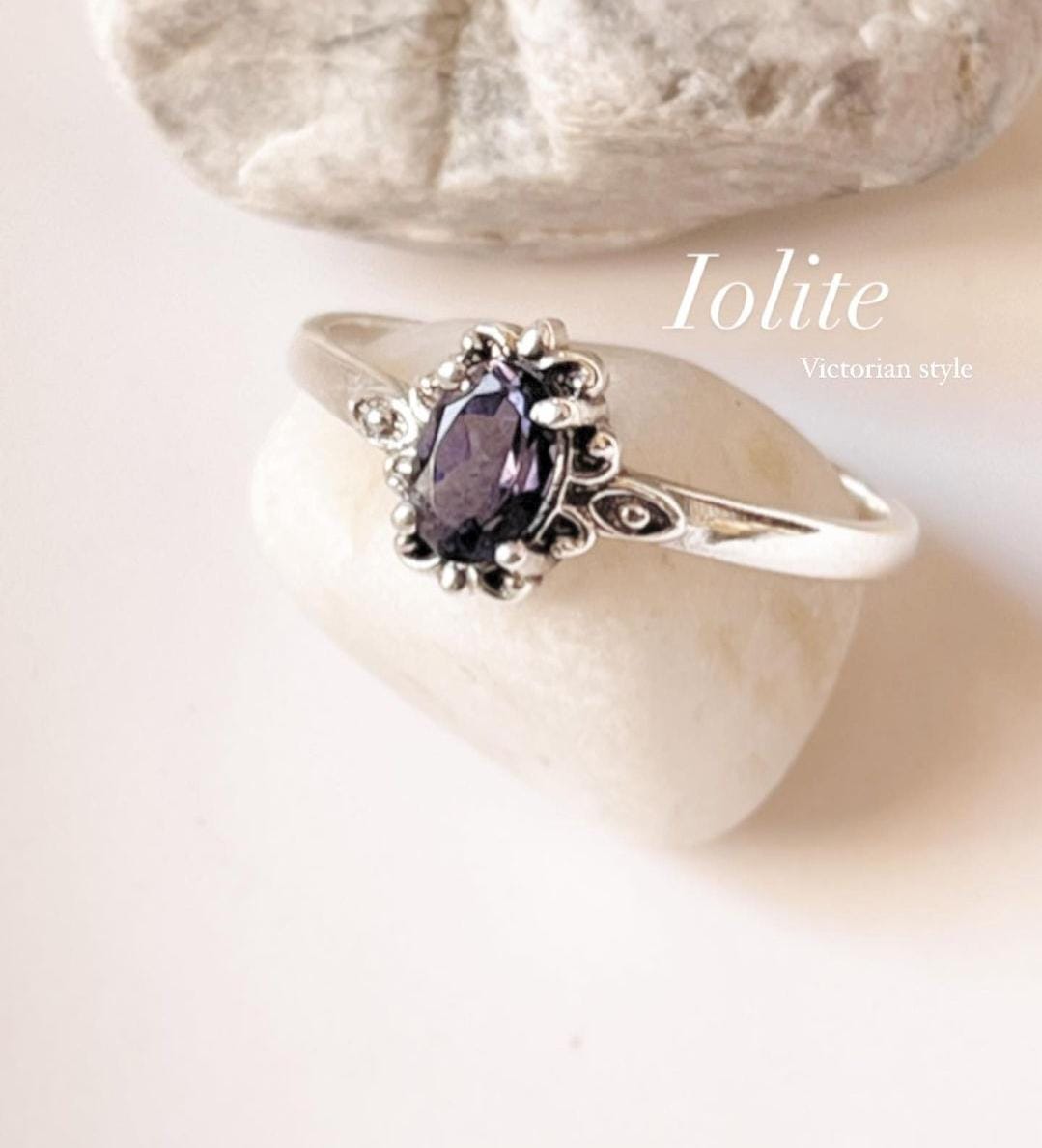 Iolite Victorian style ring in 925 sterling silver