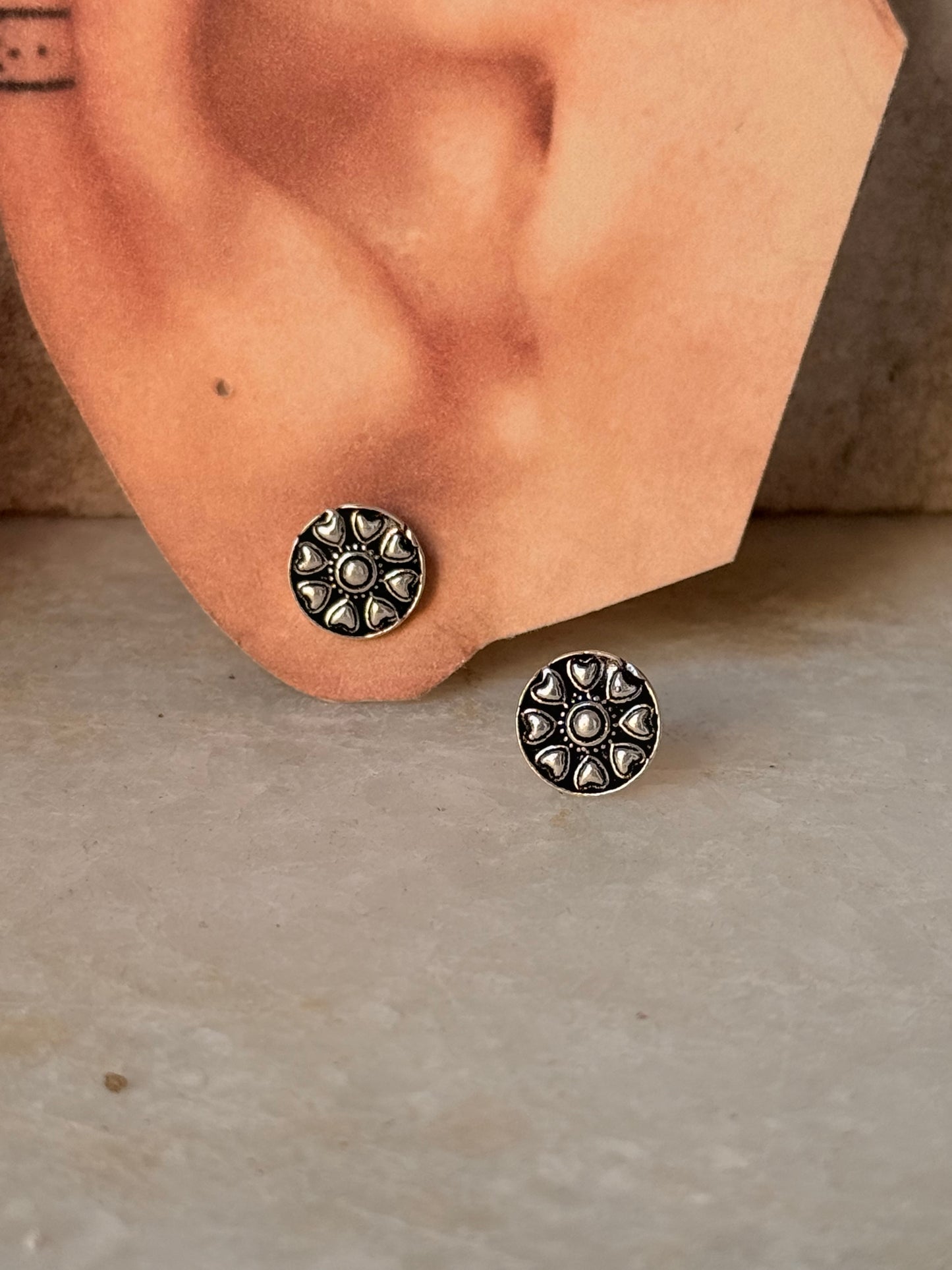 925 Sterling Silver Antique Plain Oxidised Boho Studs Earrings