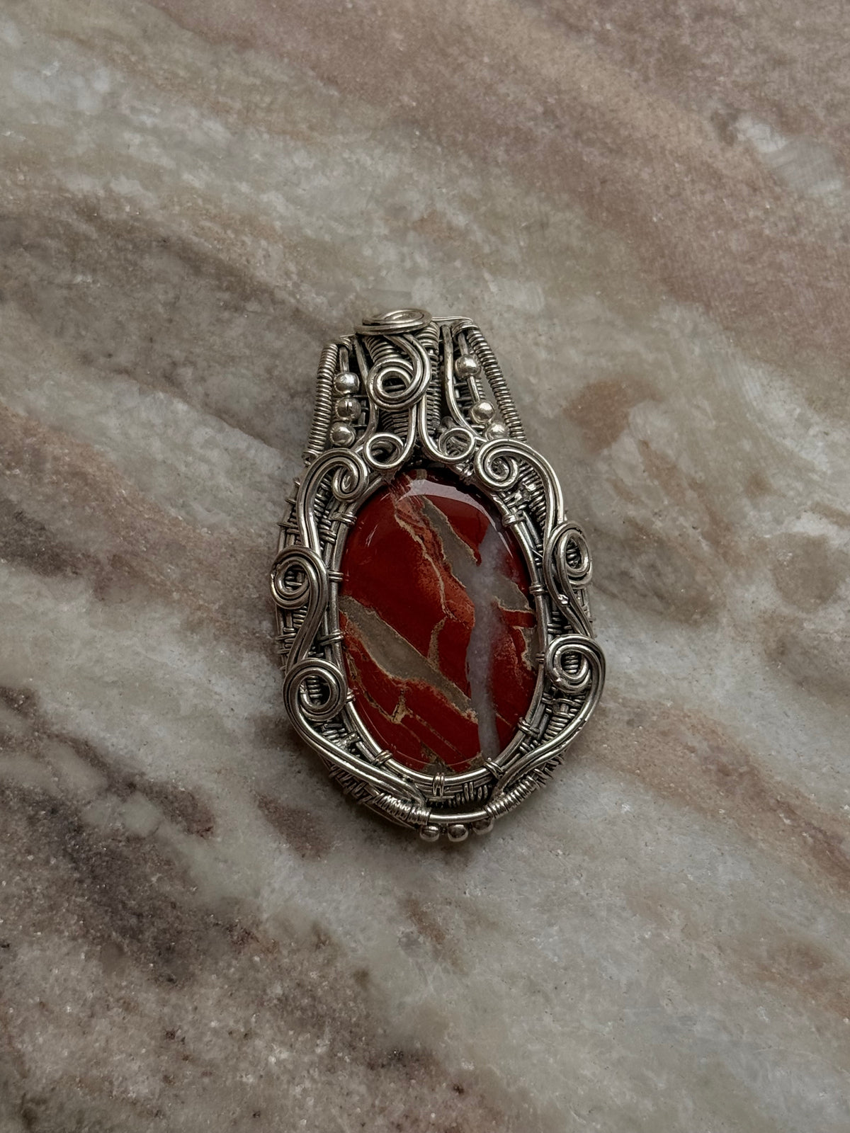 925 Sterling Silver Jasper Crystal Wire Wrapped Statement Handcrafted Pendant