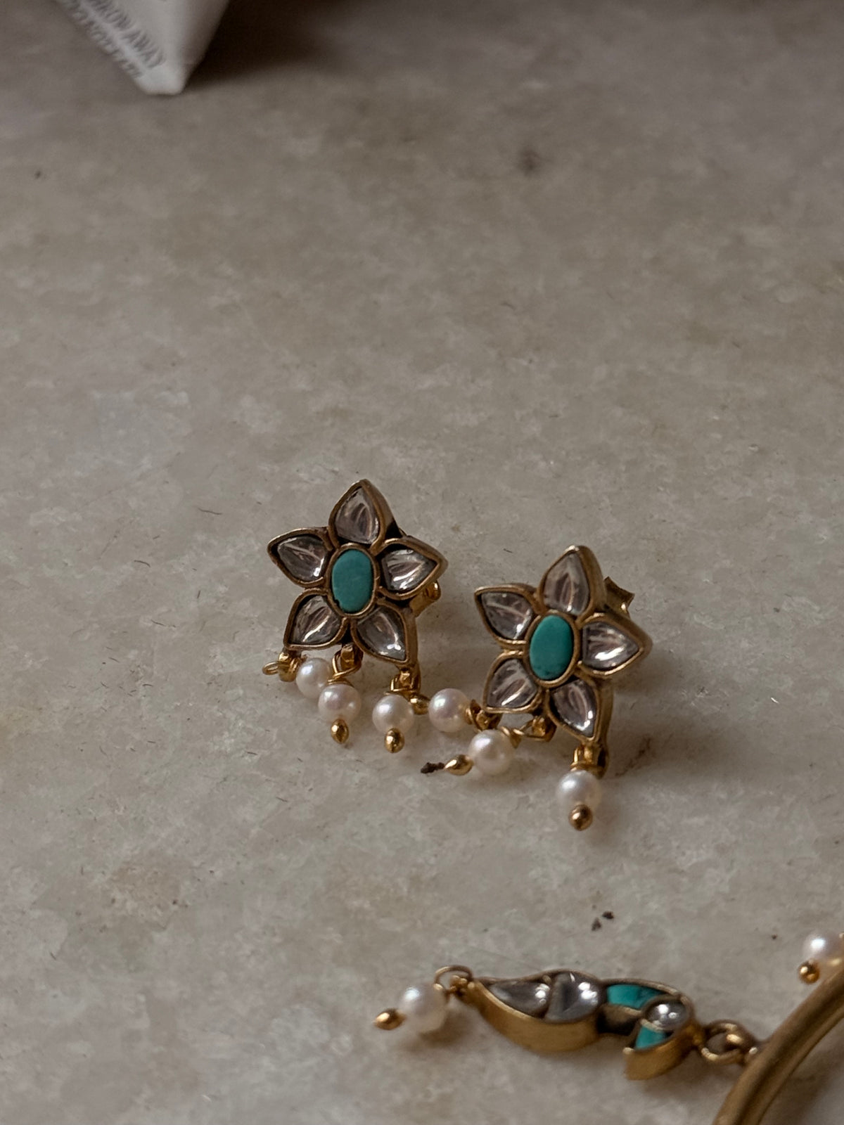 925 Sterling Silver Turquoise , Fresh Water Pearls & Kundan Polki Handcrafted Gold Plated Necklace Set