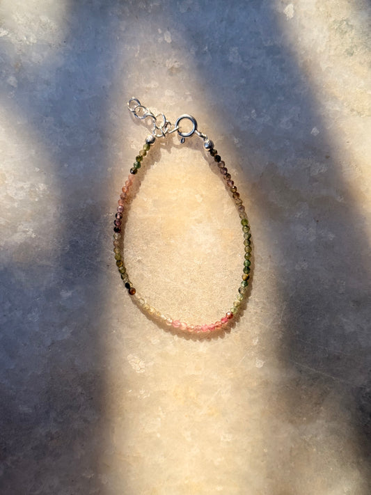 Multi Tourmaline 2mm Light 925 Sterling Silver Bracelet