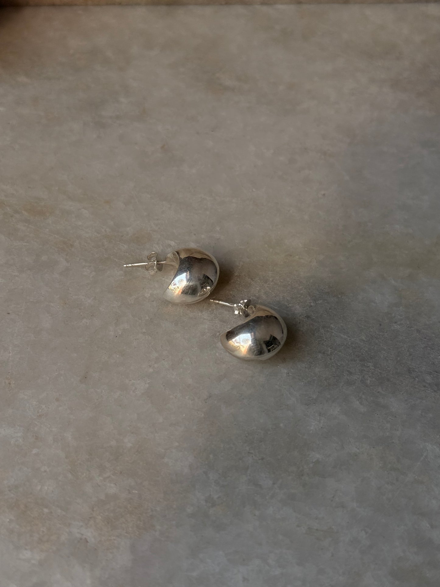 925 Sterling Silver Chunky Italian Dome Half Hoops Earrings