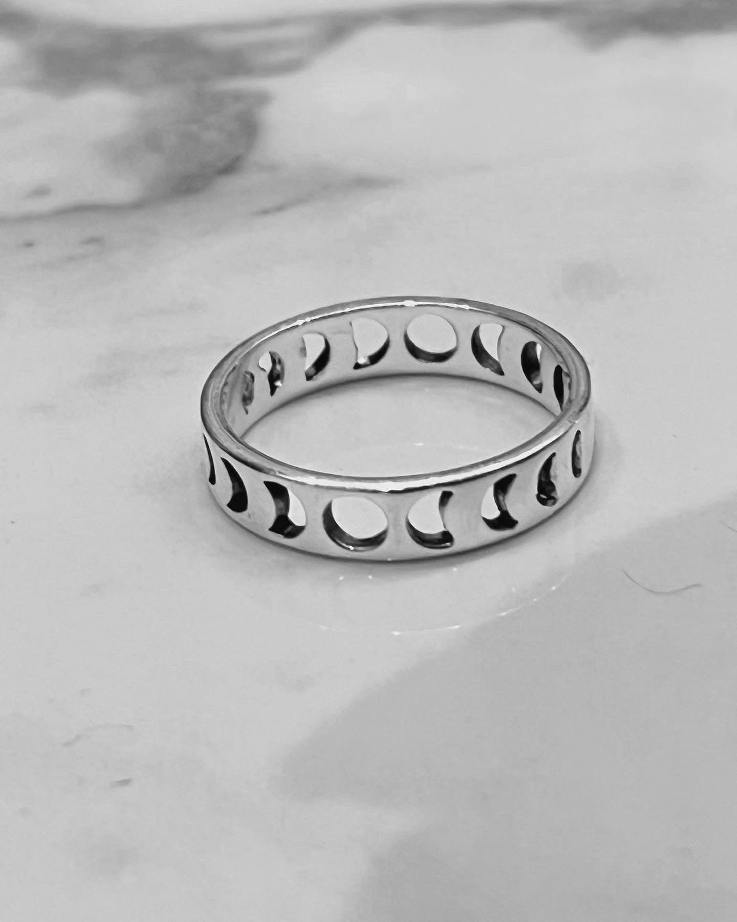 Celestial Silver Ring with Moon Phases