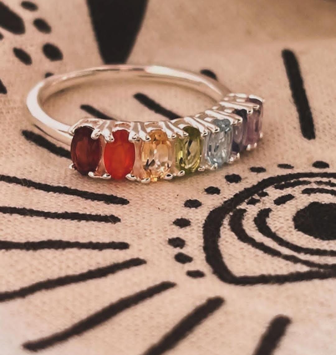 Timeless seven chakra eternity ring with silver band