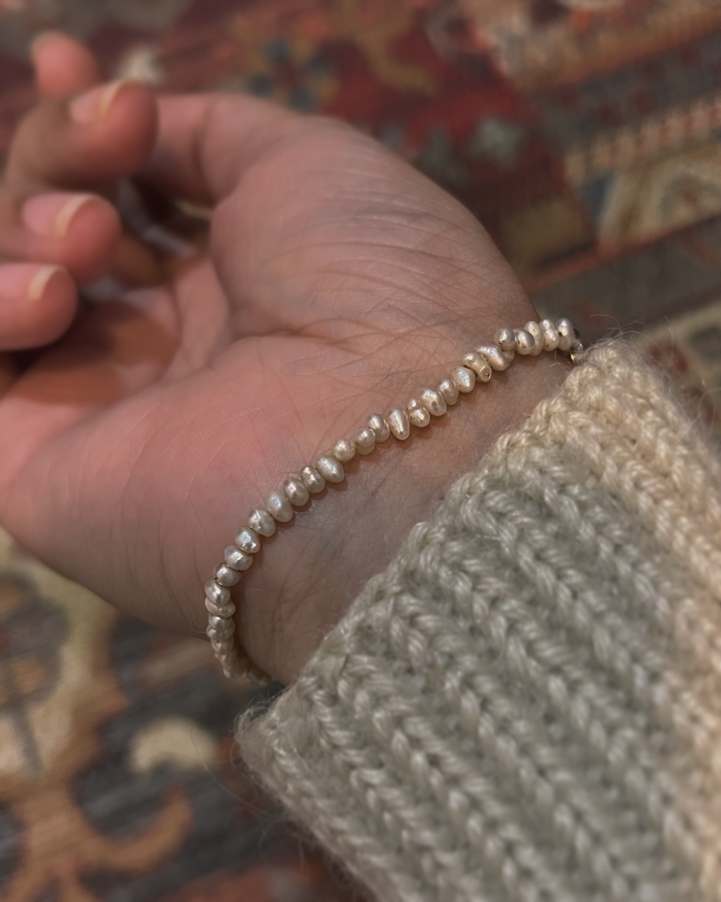 Handcrafted Basra Natural Freshwater Pearl Silver Bracelet