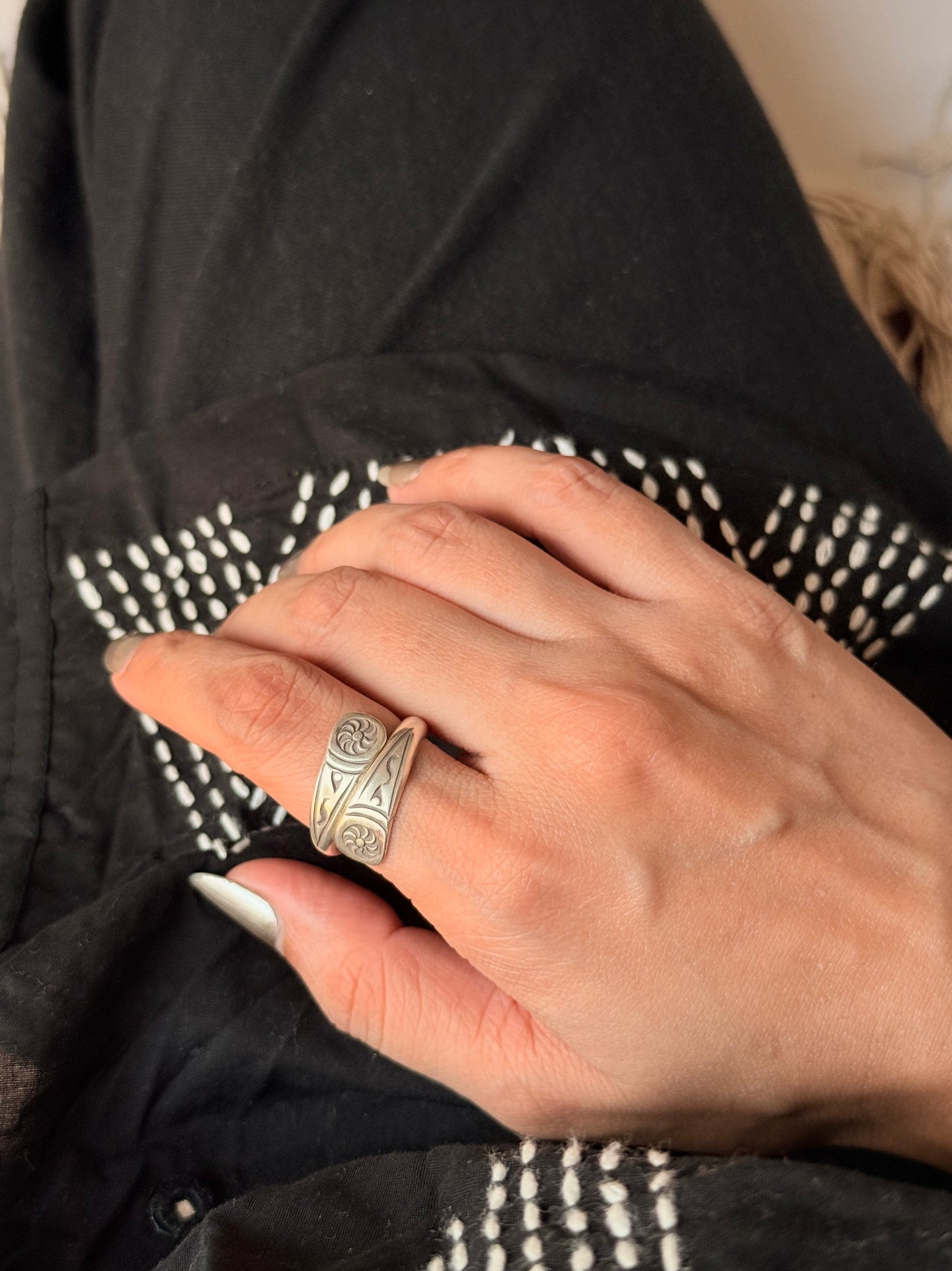 925 Sterling Silver Bohemian Hill Tribe Sun Engraved Handcrafted Adjustable Ring