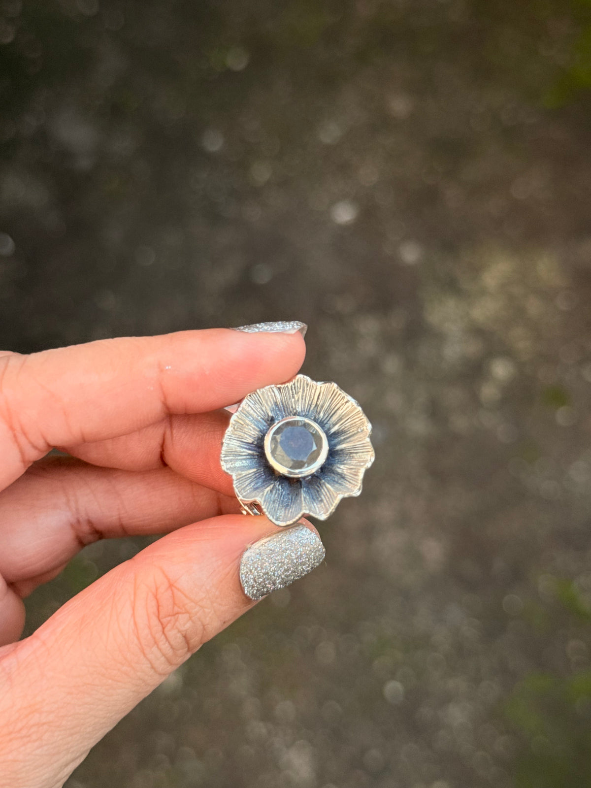 925 Sterling Silver Labradorite & CZ Flower Ring