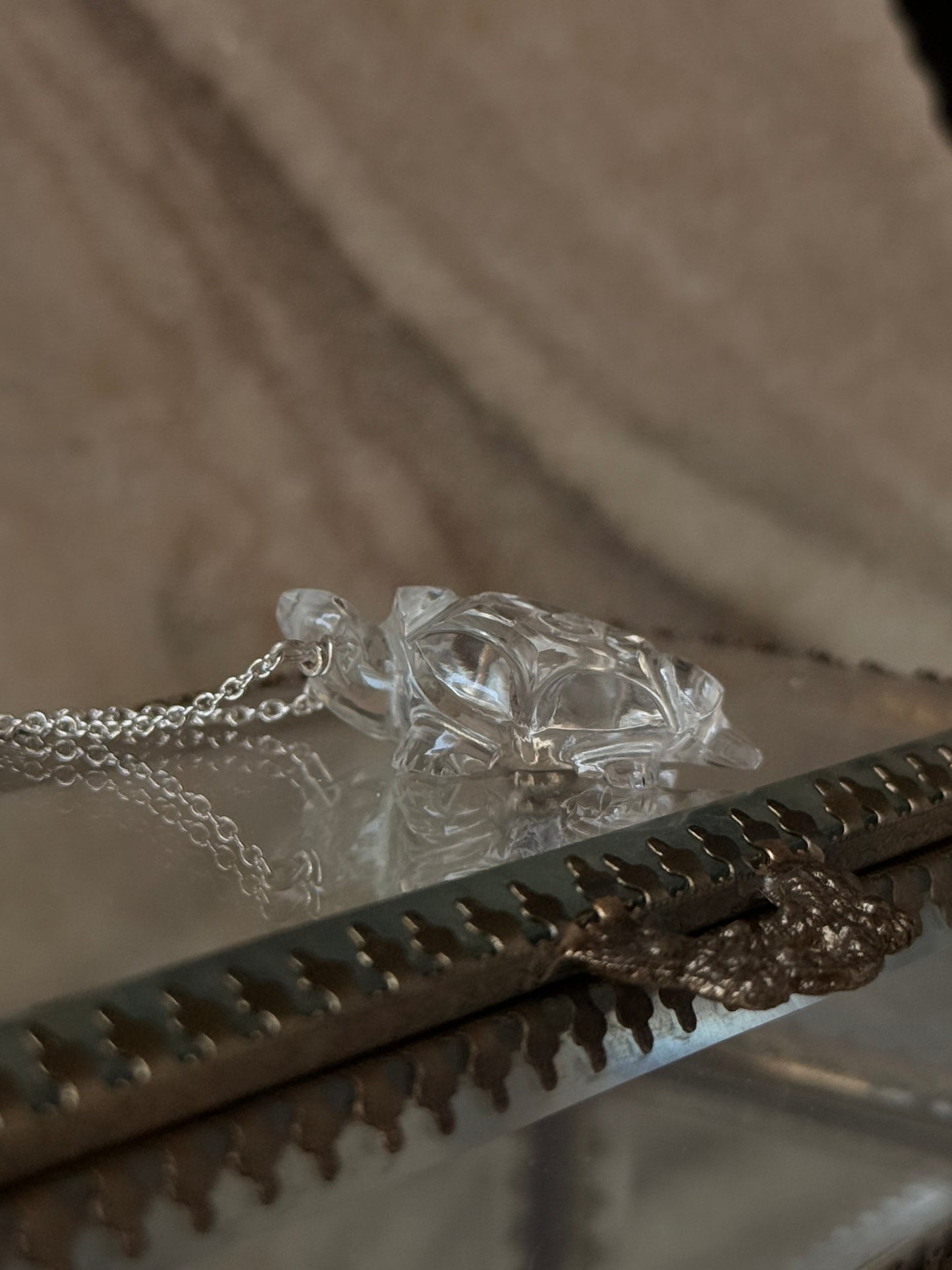925 Sterling Silver Clear Quartz Tortoise Handcrafted Necklace