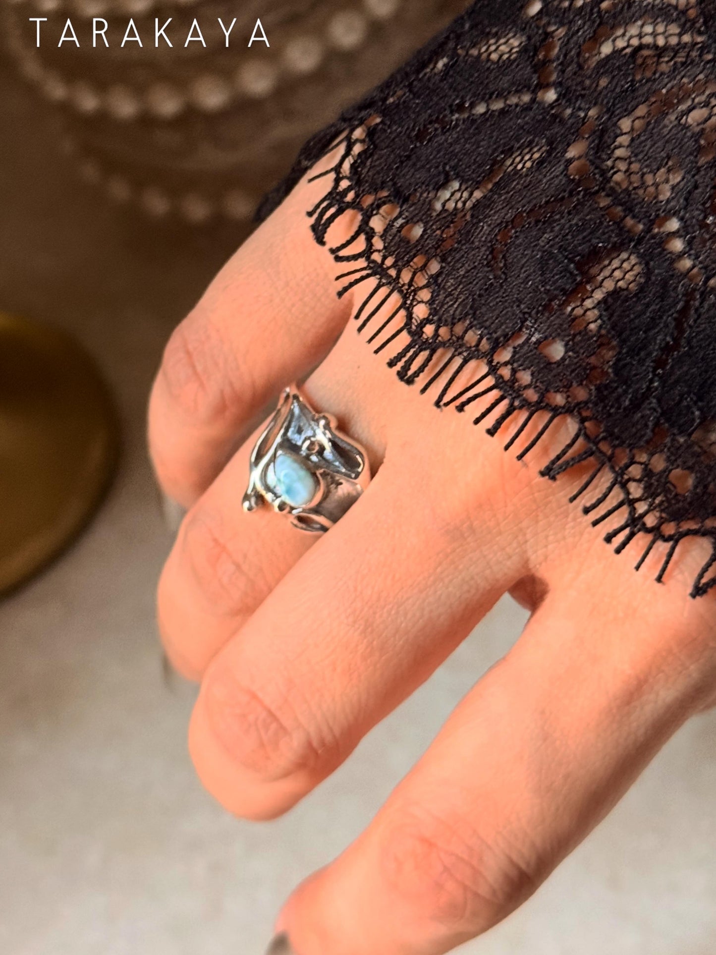 925 Sterling Silver New Larimar Molten Drip Ring