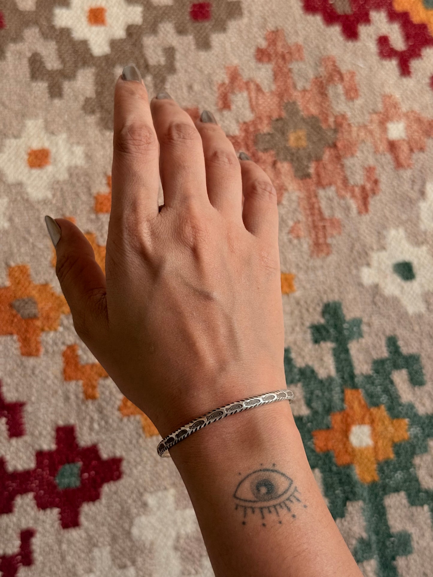 925 Sterling Silver Antique Hill Tribe Handcrafted Matsya Adjustable Kada