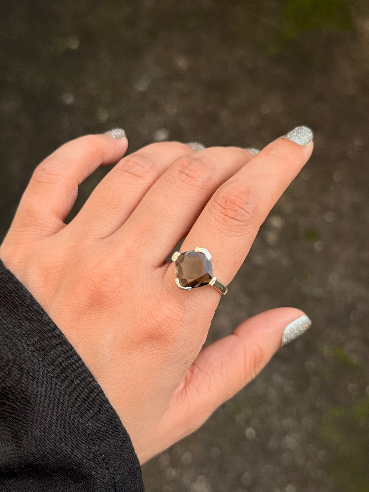 925 Sterling Silver Smokey Quartz Cushion Cut Contemporary Style Solitaire Ring