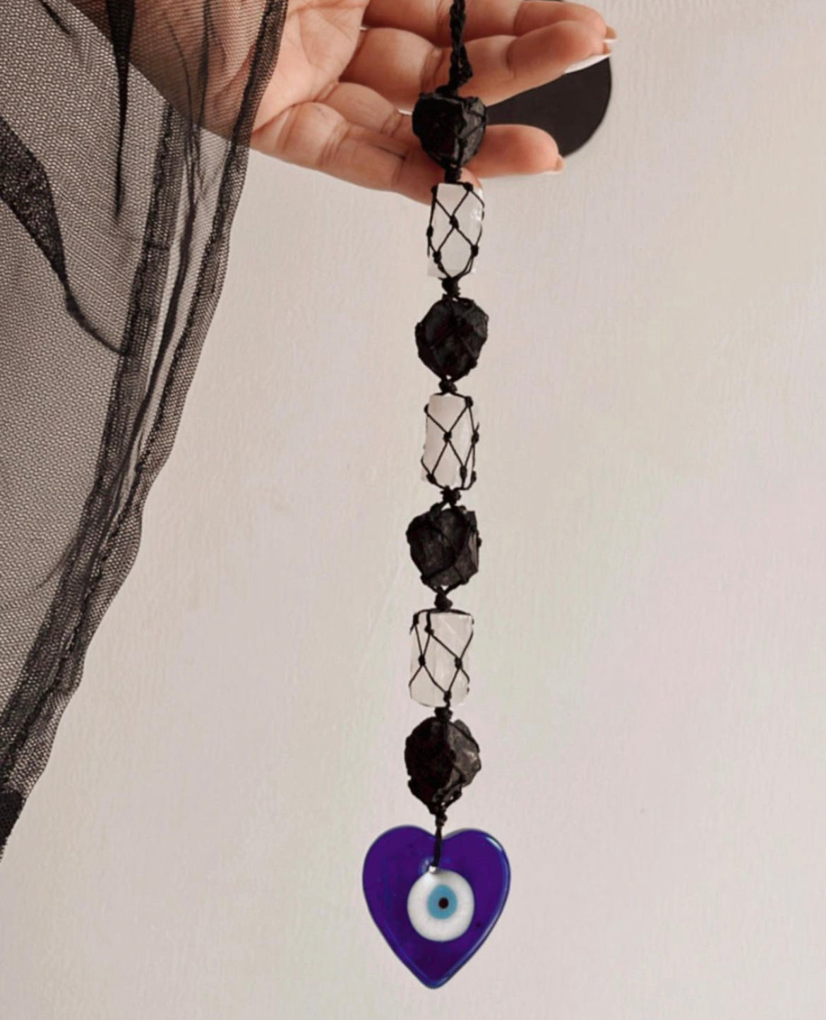 Protective Black Tourmaline & Selenite Evil Eye Hanging
