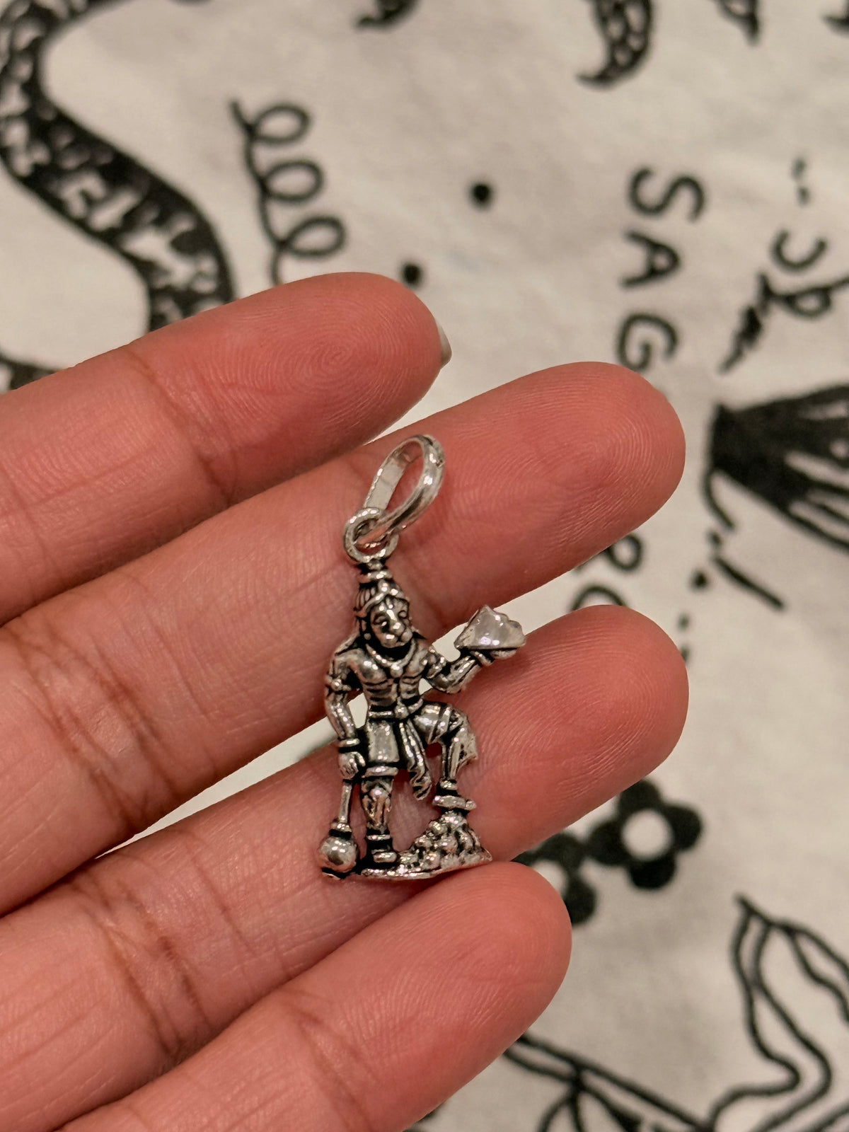 925 Sterling Silver Hanuman ji Standing With Parvat Pendant