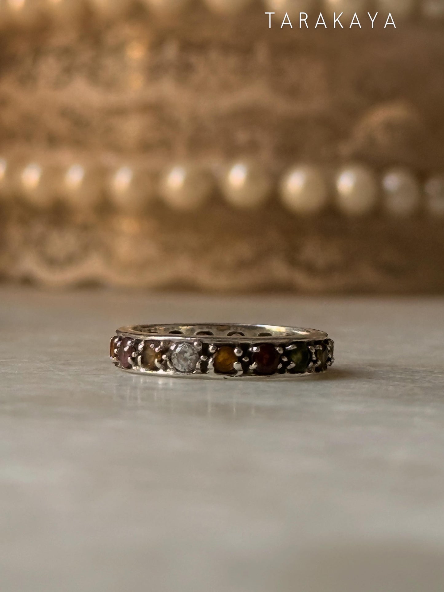 925 Sterling Silver Natural Multi Tourmaline Faceted Eternity Black Band Ring