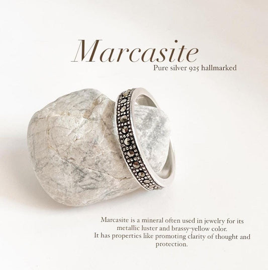 Marcasite Band Silver Ring with Elegant Detailing