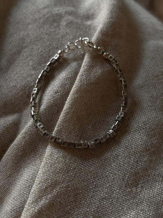 Bohemian Square Beads Handcrafted Stackable Sterling Silver 925 Bracelet