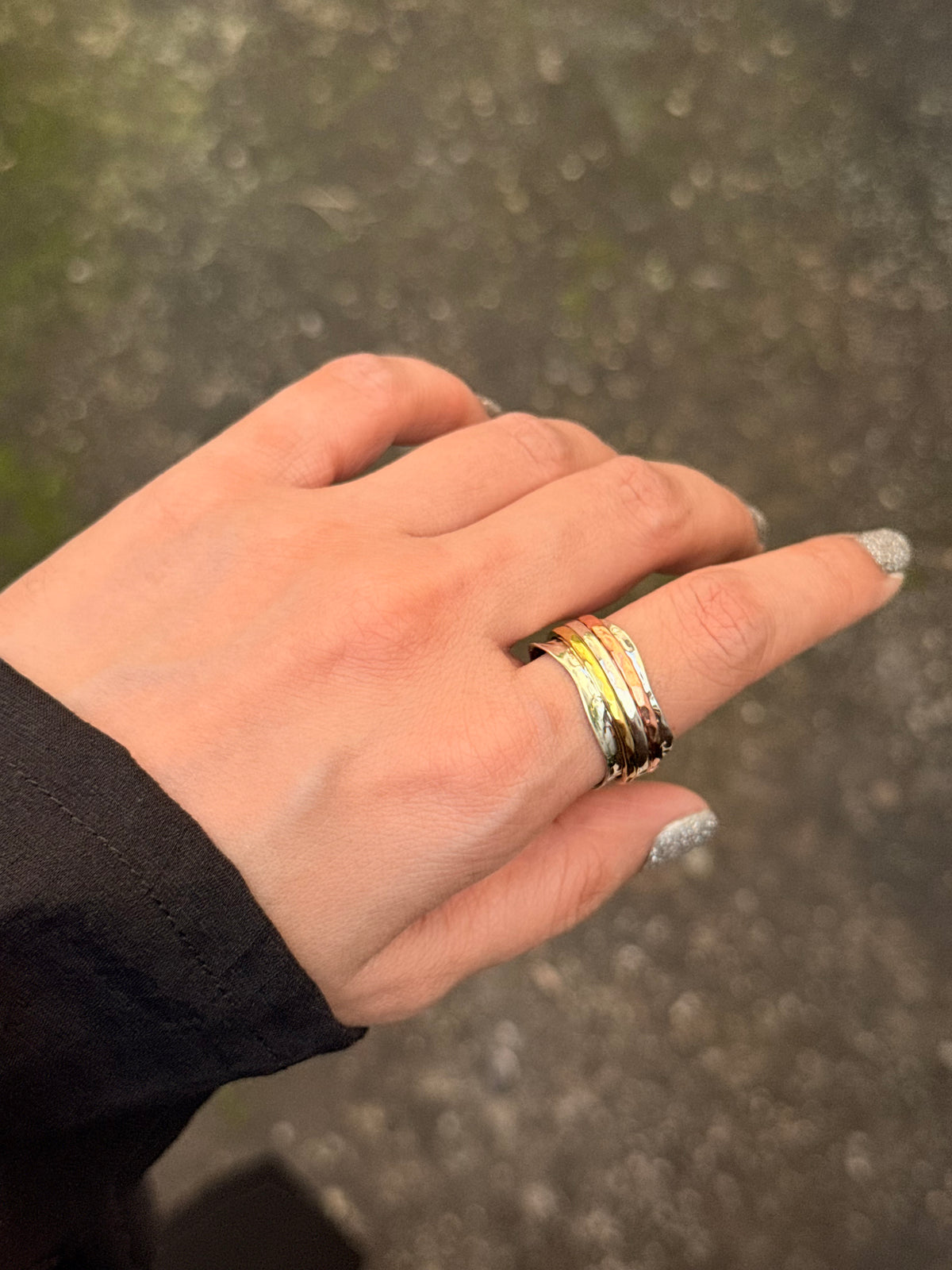 925 Sterling Silver Triple Tone - Brass • Copper • Silver Moving Bands Spinner / Fidget Ring