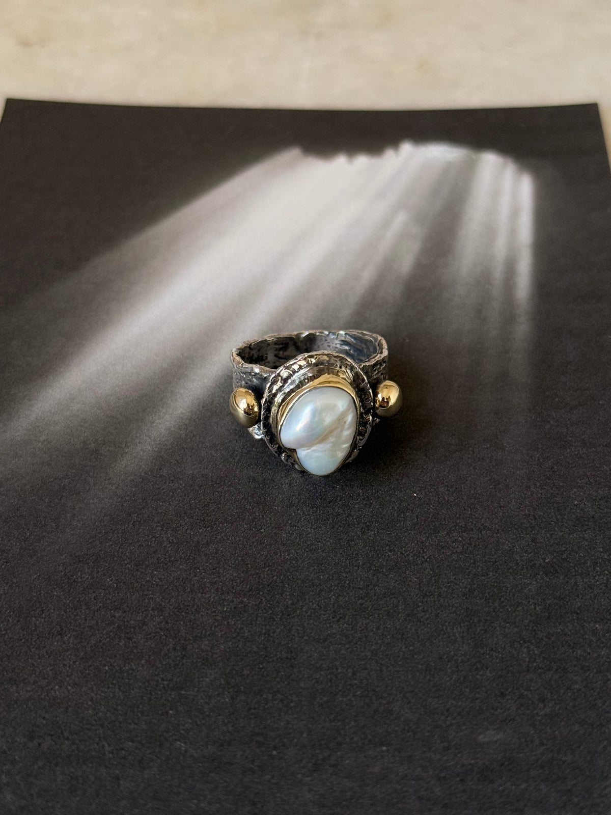 925 Sterling Silver Baroque Pearl Rustic Fusion Handcrafted Ring