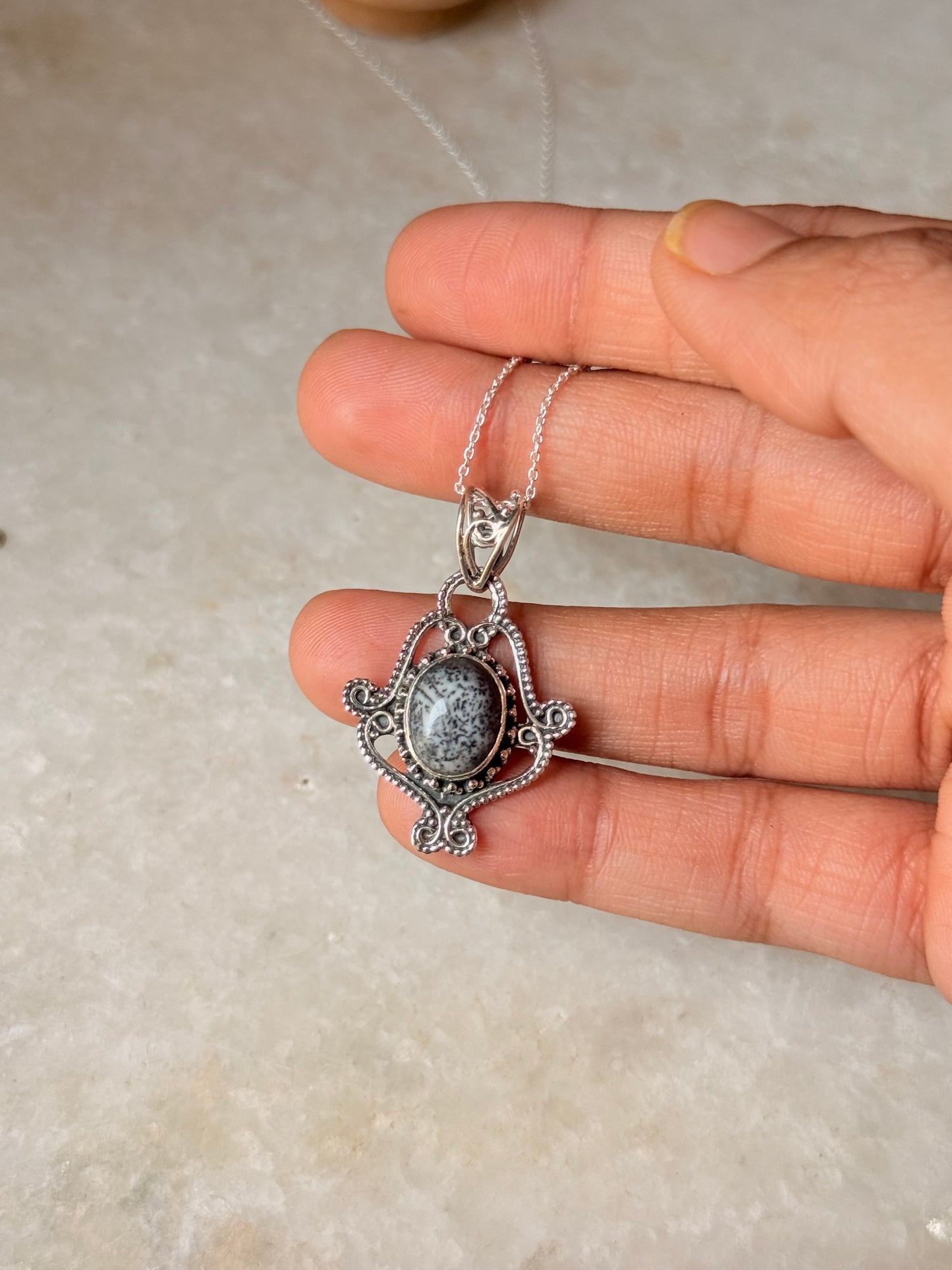 925 Sterling Silver Boho Merlinite Handcrafted Pendant