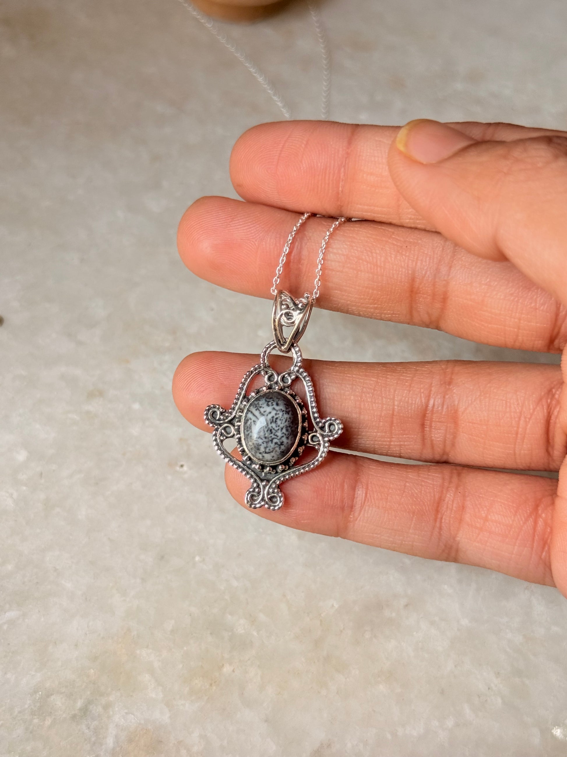 925 Sterling Silver Boho Merlinite Handcrafted Pendant