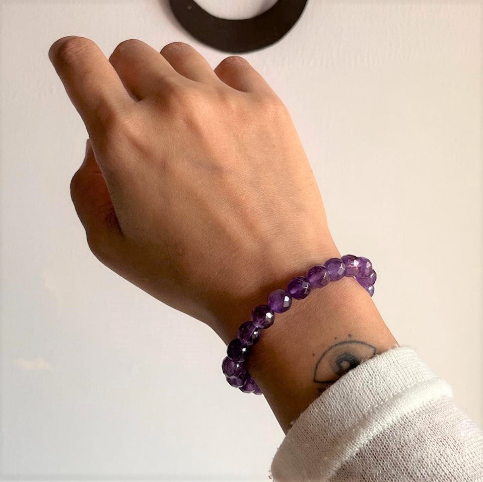 8MM Amethyst Bracelet with Sparkling Diamond Cut Finish