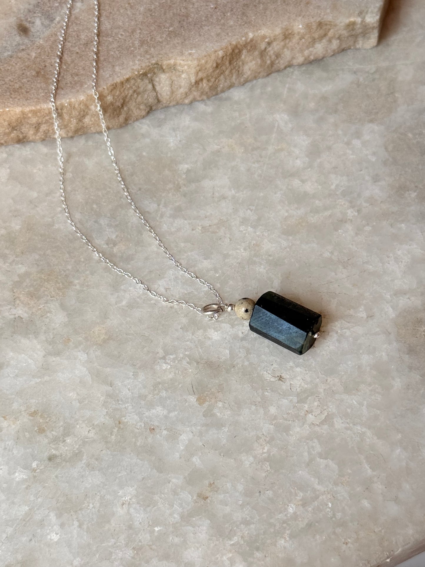 Serpentine, Dalmatian Jasper Crystal 925 Sterling Silver Necklace