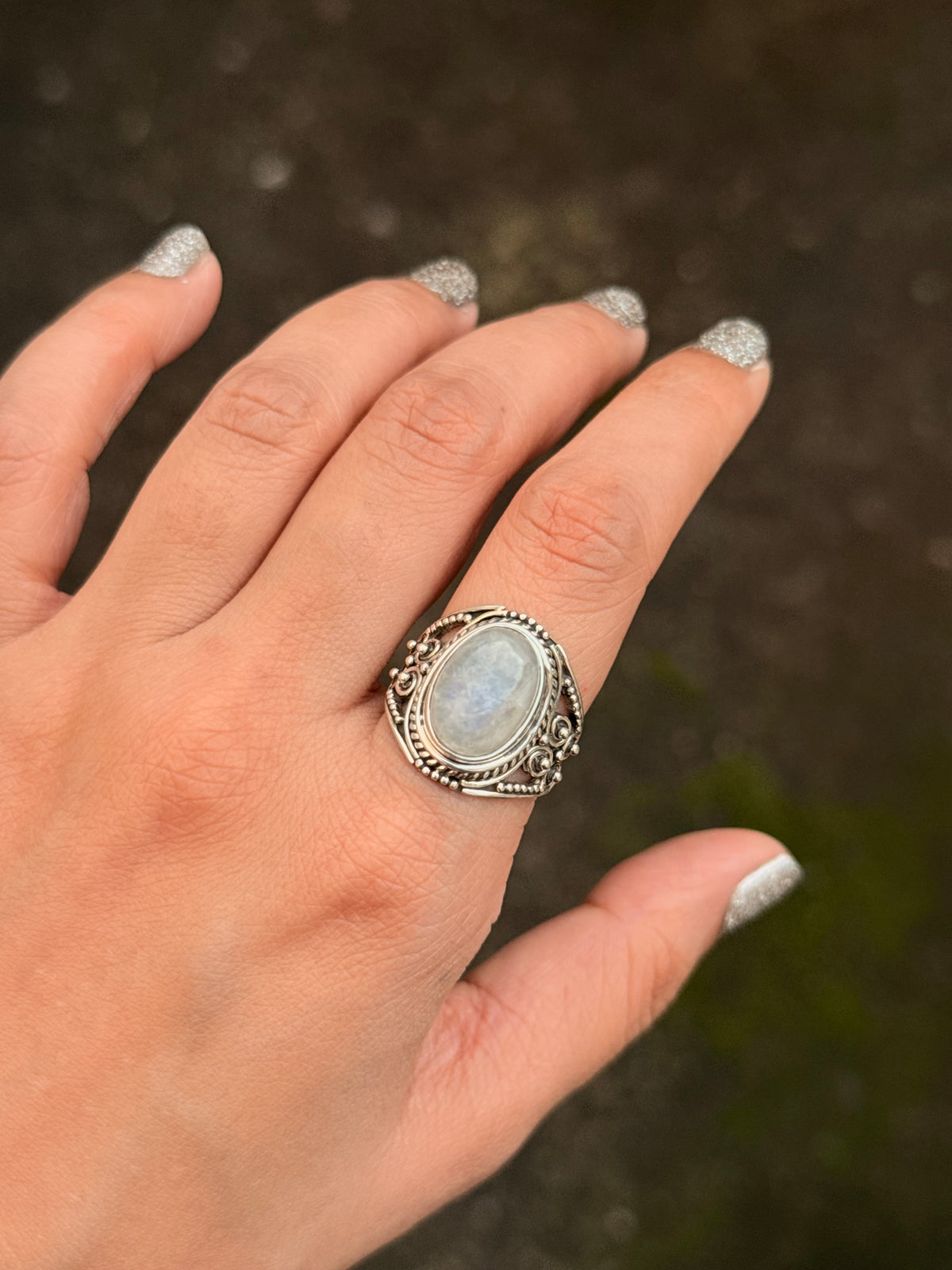 925 Sterling Silver Moonstone Big Oval Handcrafted Ring