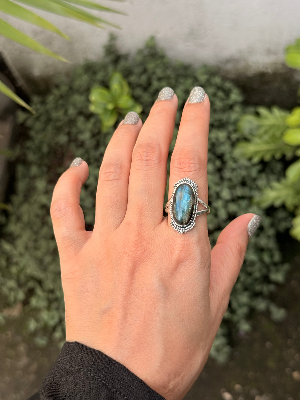 925 Sterling Silver Labradorite Oval Boho Ring