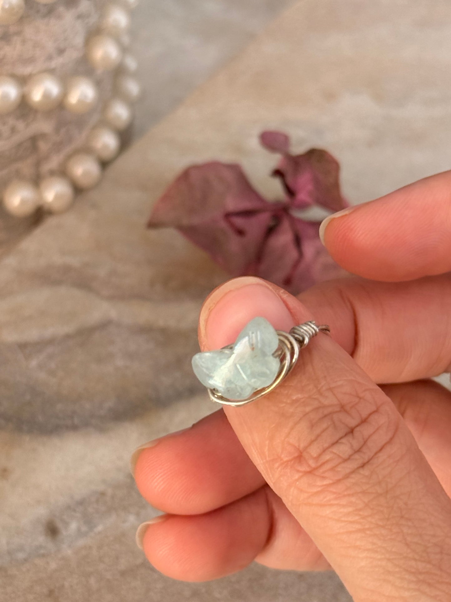 925 Sterling Silver Aquamarine Butterfly Wire Wrapped Handcrafted Ring