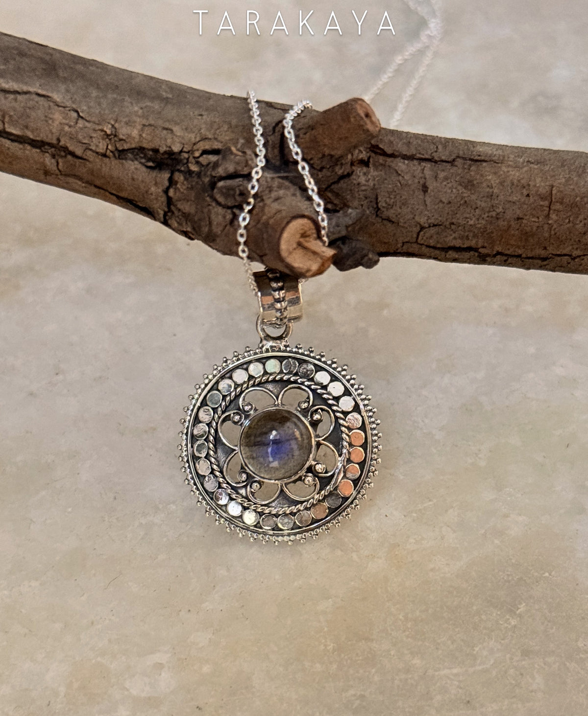 925 Sterling Silver Labradorite Mandala Boho Handcrafted Pendant