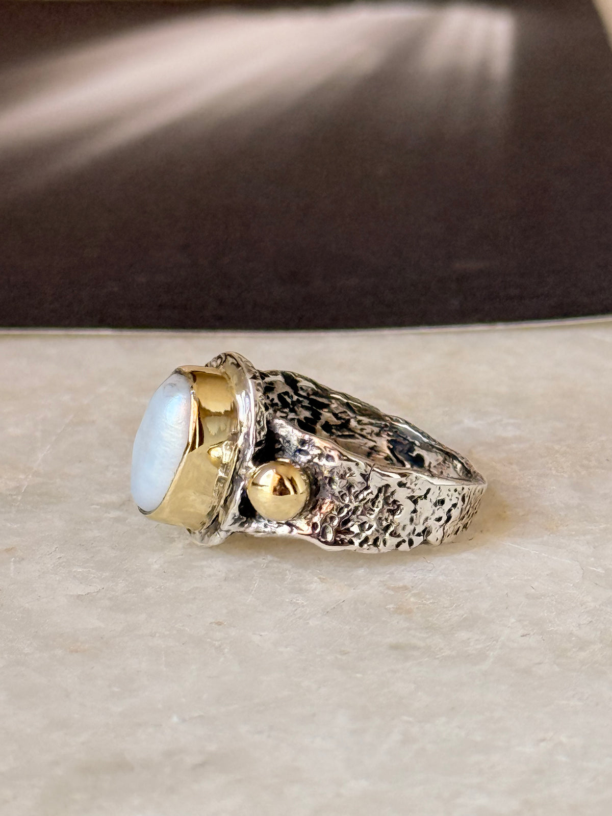 925 Sterling Silver Baroque Pearl Rustic Fusion Handcrafted Ring