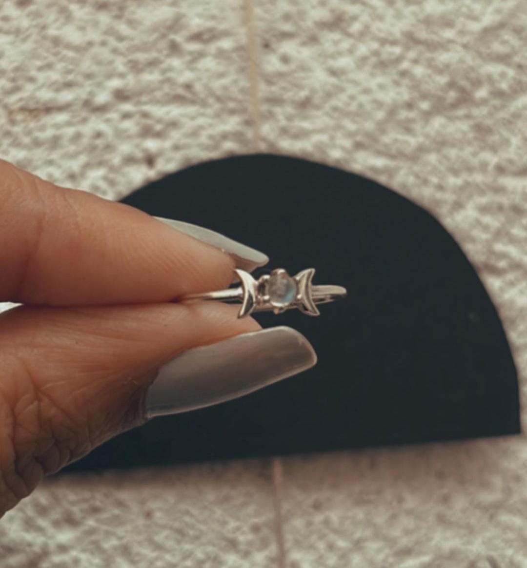 Sophisticated Moonstone Moon Phases Ring in Sterling Silver