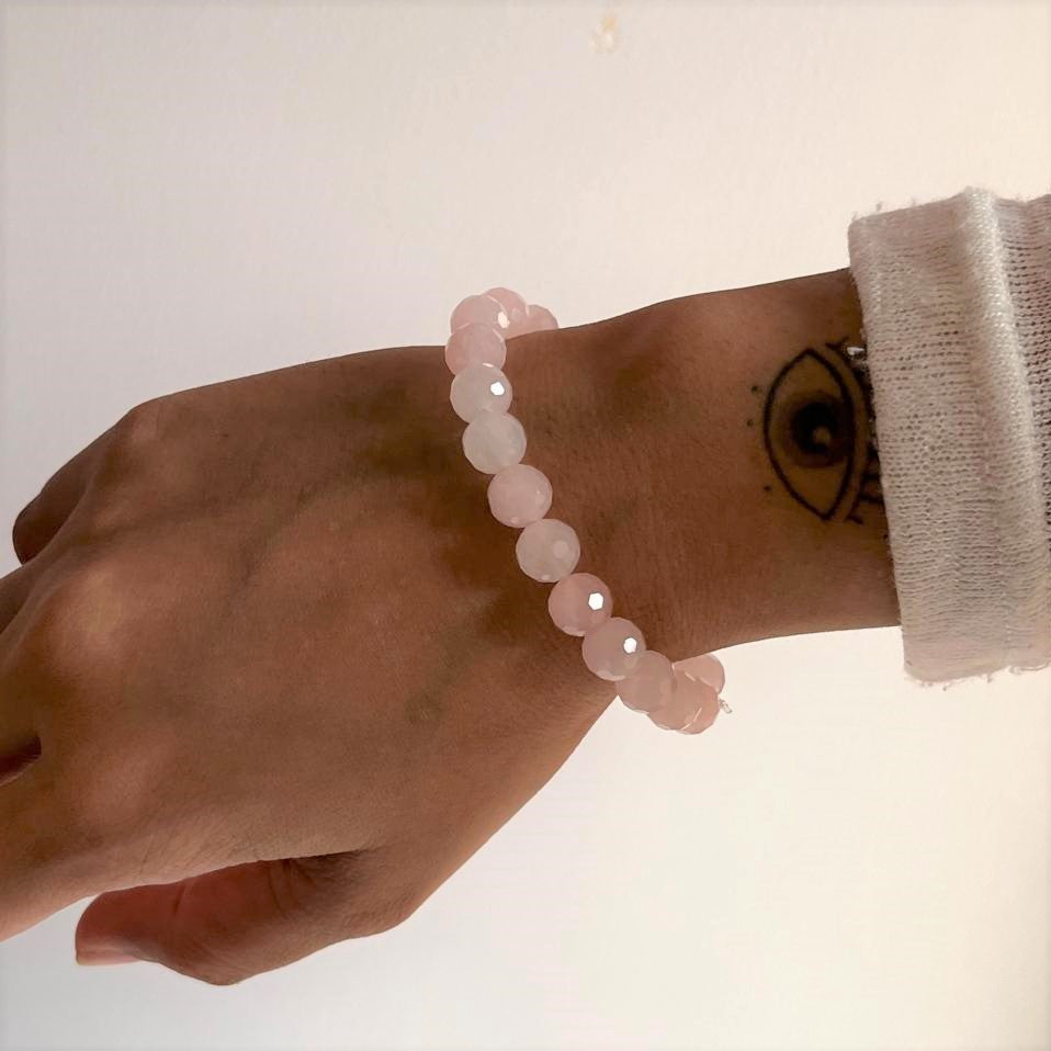 Rose Quartz Diamond Cut Crystal Bracelet 8MM