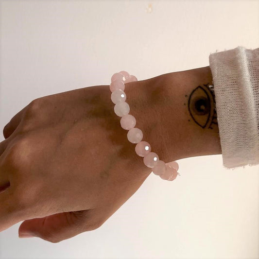 Rose Quartz Diamond Cut Crystal Bracelet 8MM