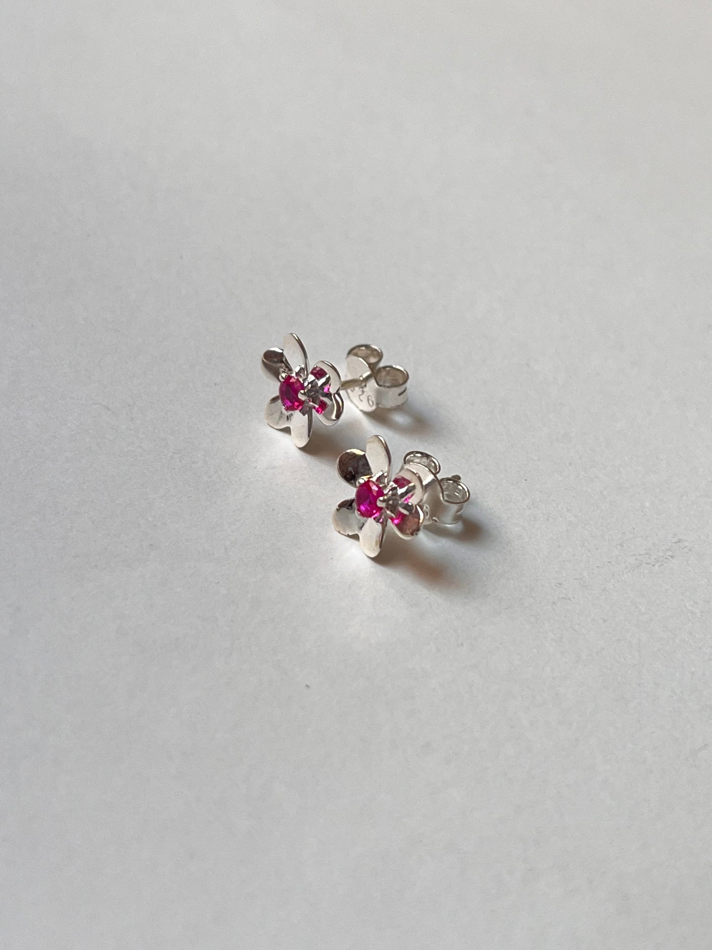 Ruby Lab Grown Flower 925 Sterling Silver Studs