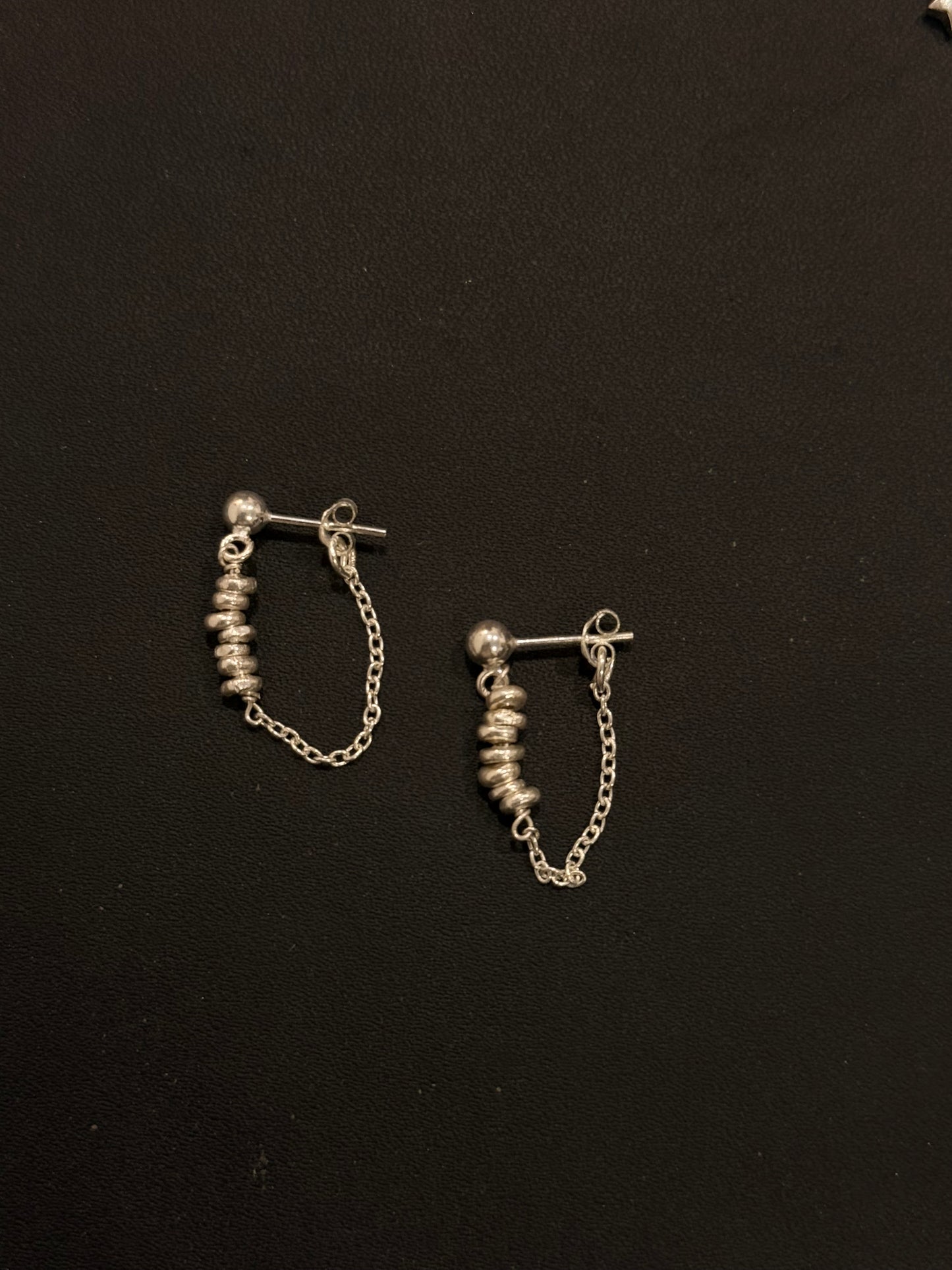 925 Sterling Silver Hill Tribe molten Beads Chunky Chain Connector Studs