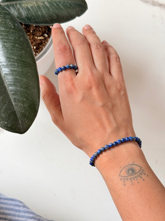 Natural Crystal Lapis Lazuli 4mm Stretchy Rings & Bracelet