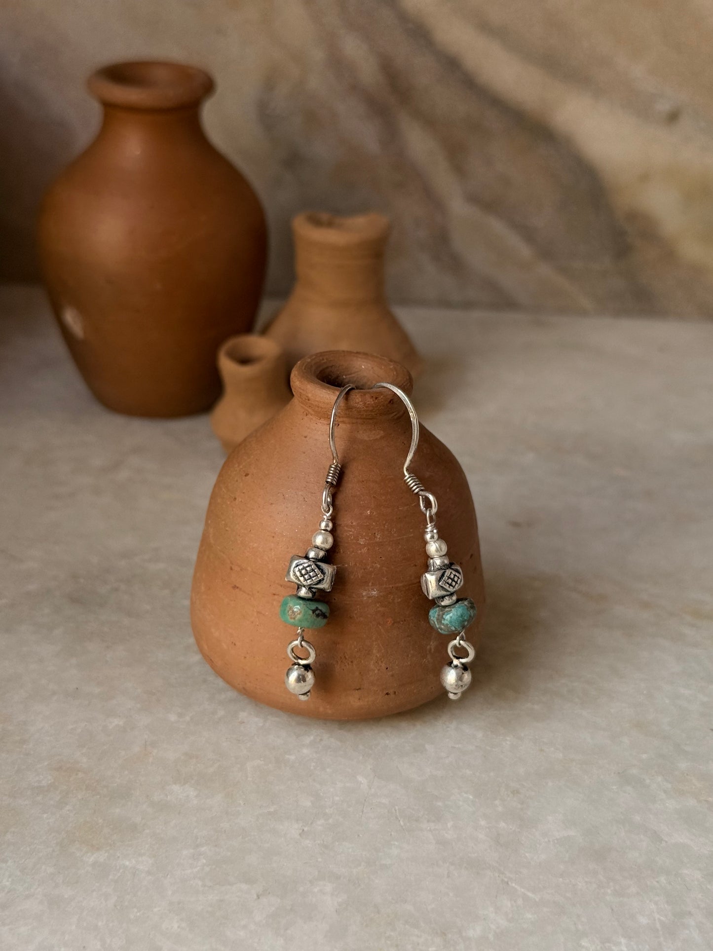 925 Sterling Silver Kingsman Turquoise Tribal Handcrafted Hook Earrings
