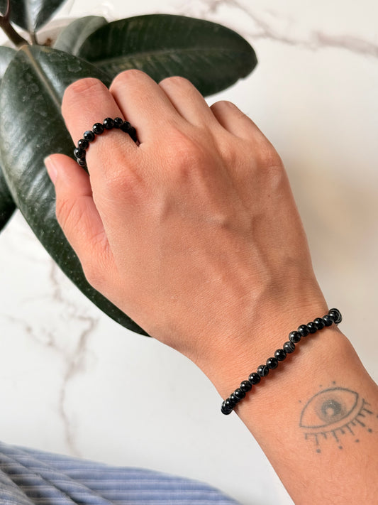 Natural Crystal Sulemani Hakik - Evil Eye 4MM Stretchy Rings & Bracelet