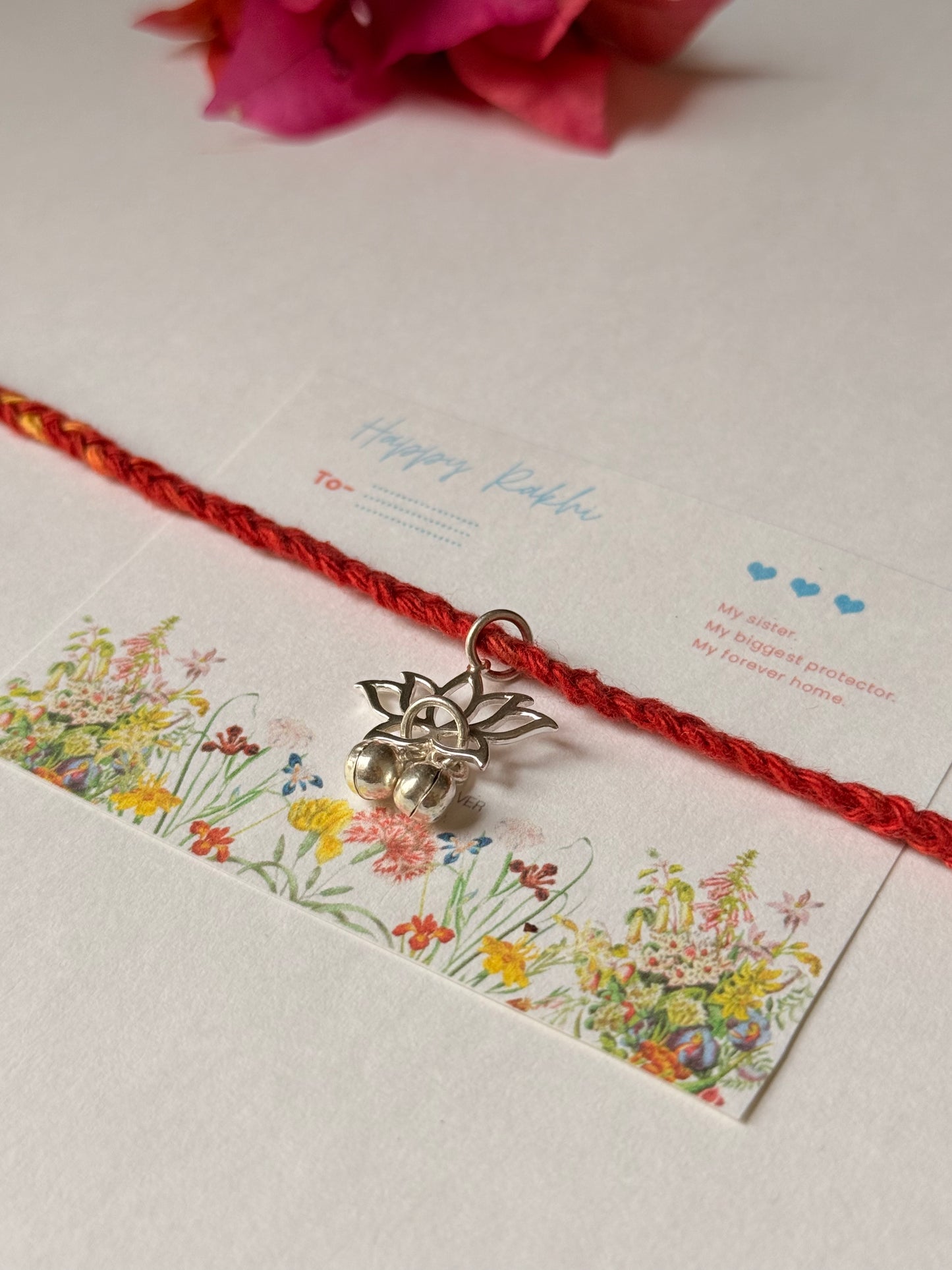 925 Sterling Silver Divine Lotus With Musical Charms - Reusable as Pendant/ Bracelet Charm Handcrafted Rakhi