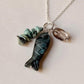 925 Sterling Silver Labradorite Fish, Turquoise Chips & Golden Rutilated Quartz Handcrafted Necklace