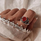 Silver ring featuring a large carnelian gemstone