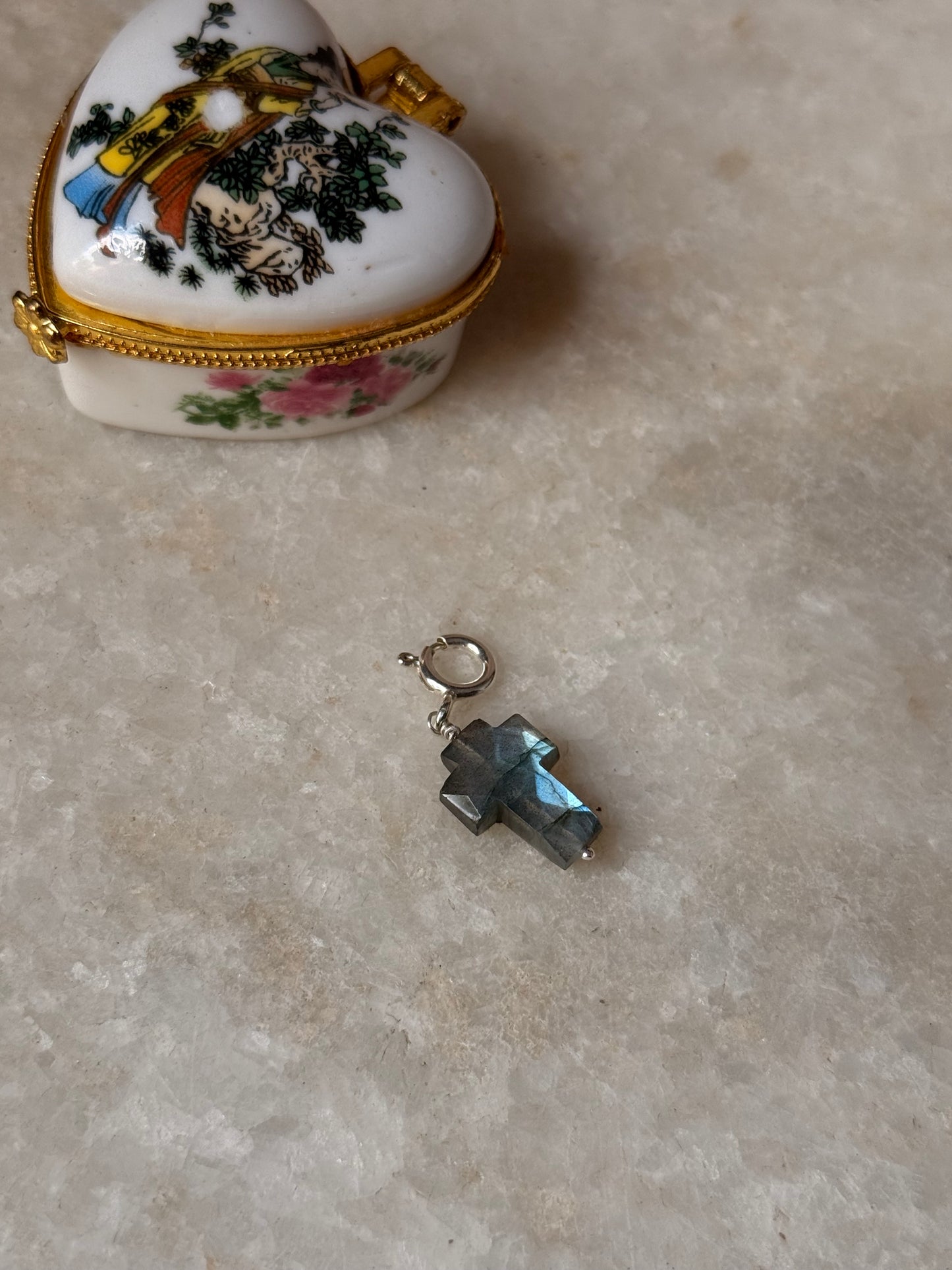 925 Sterling Silver Labradorite Cross Charm