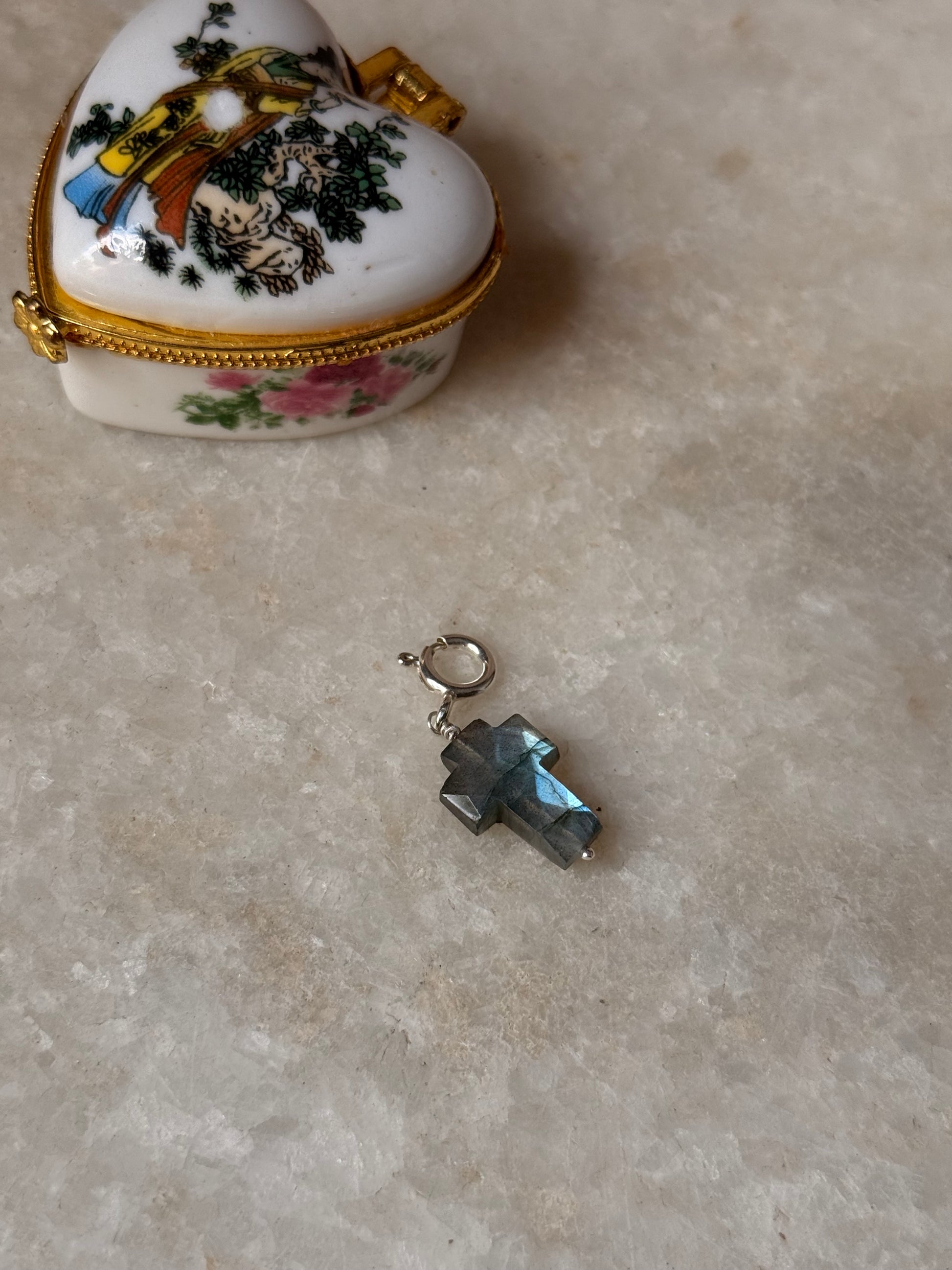 925 Sterling Silver Labradorite Cross Charm