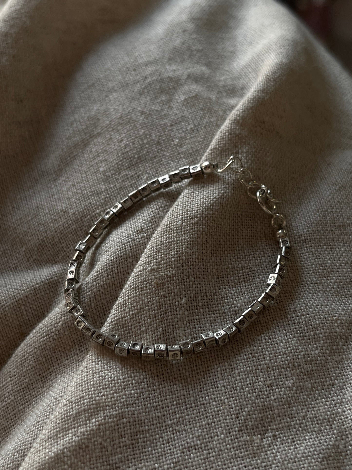 Bohemian Square Beads Handcrafted Stackable Sterling Silver 925 Bracelet