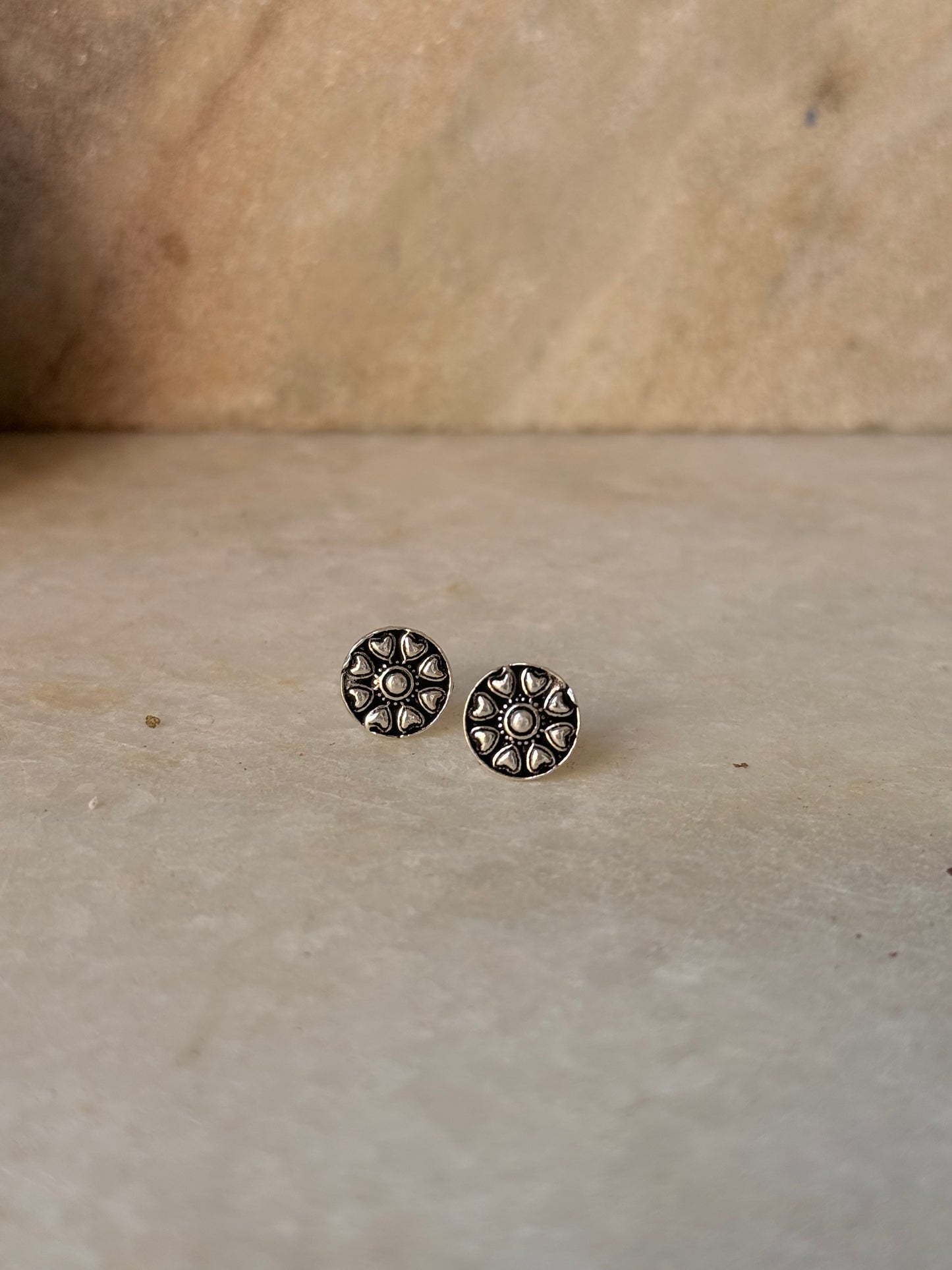 925 Sterling Silver Antique Plain Oxidised Boho Studs Earrings