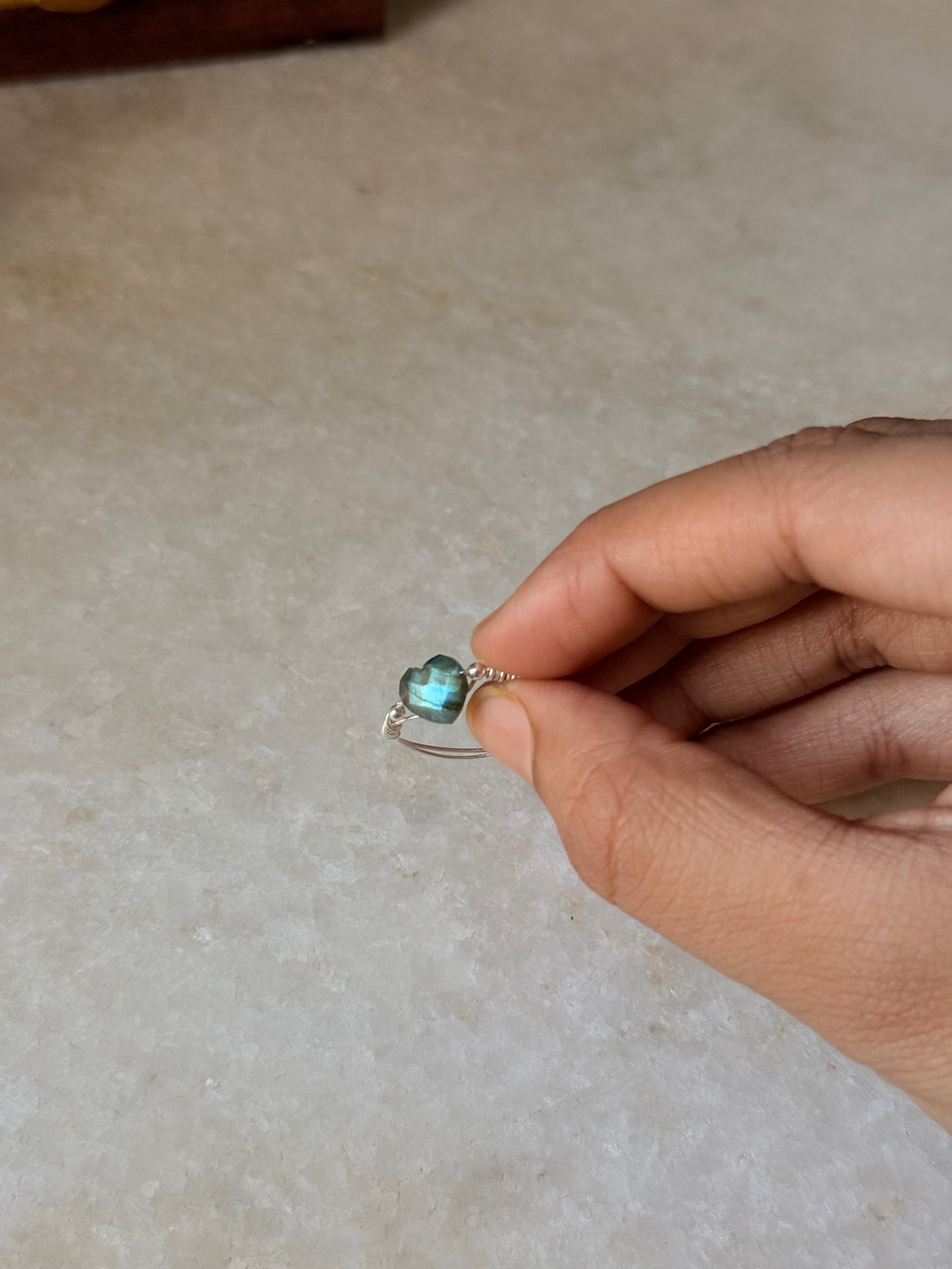 925 Sterling Silver Labradorite Heart Wire Wrapped Handcrafted Ring